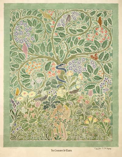 「アダムとイブ」のデザイン（紙にトイレと鉛筆） 作： Charles Francis Annesley Voysey